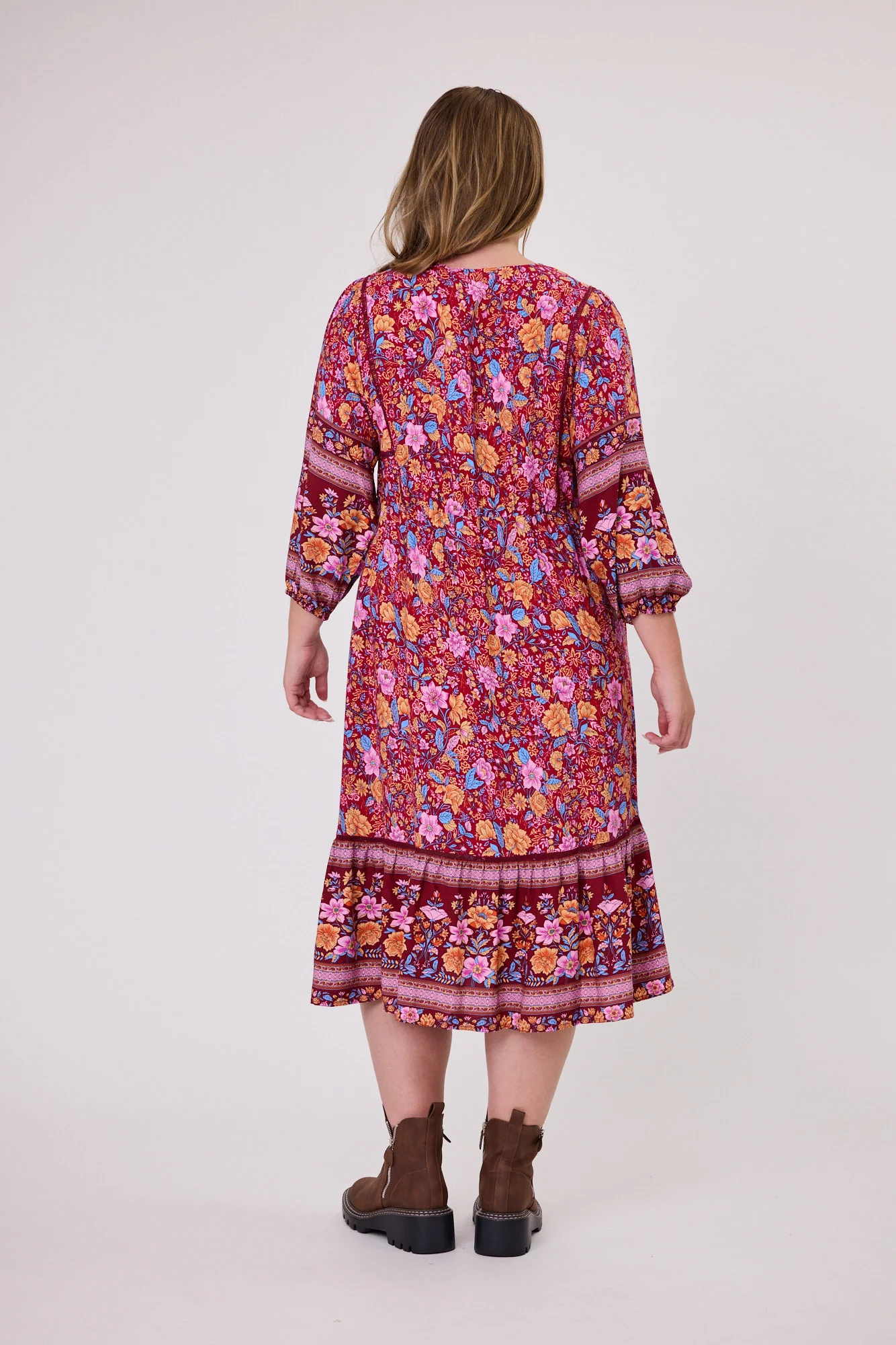 Sunday Boho Rachel Empire Seam Midi Dress Claret - Image 4