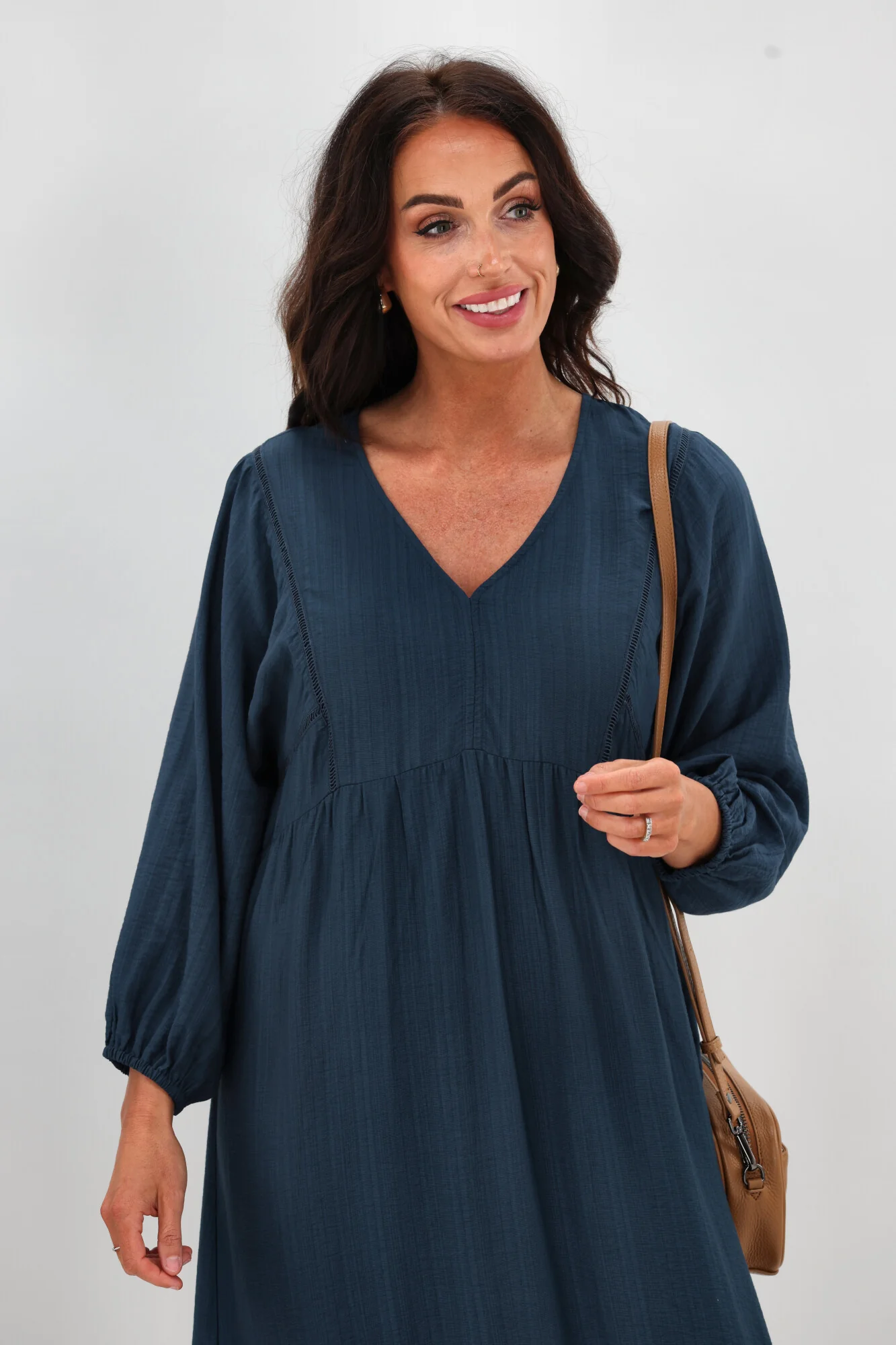 Sunday Boho Rachel Empire Seam Midi Dress Peacock Blue - Image 3