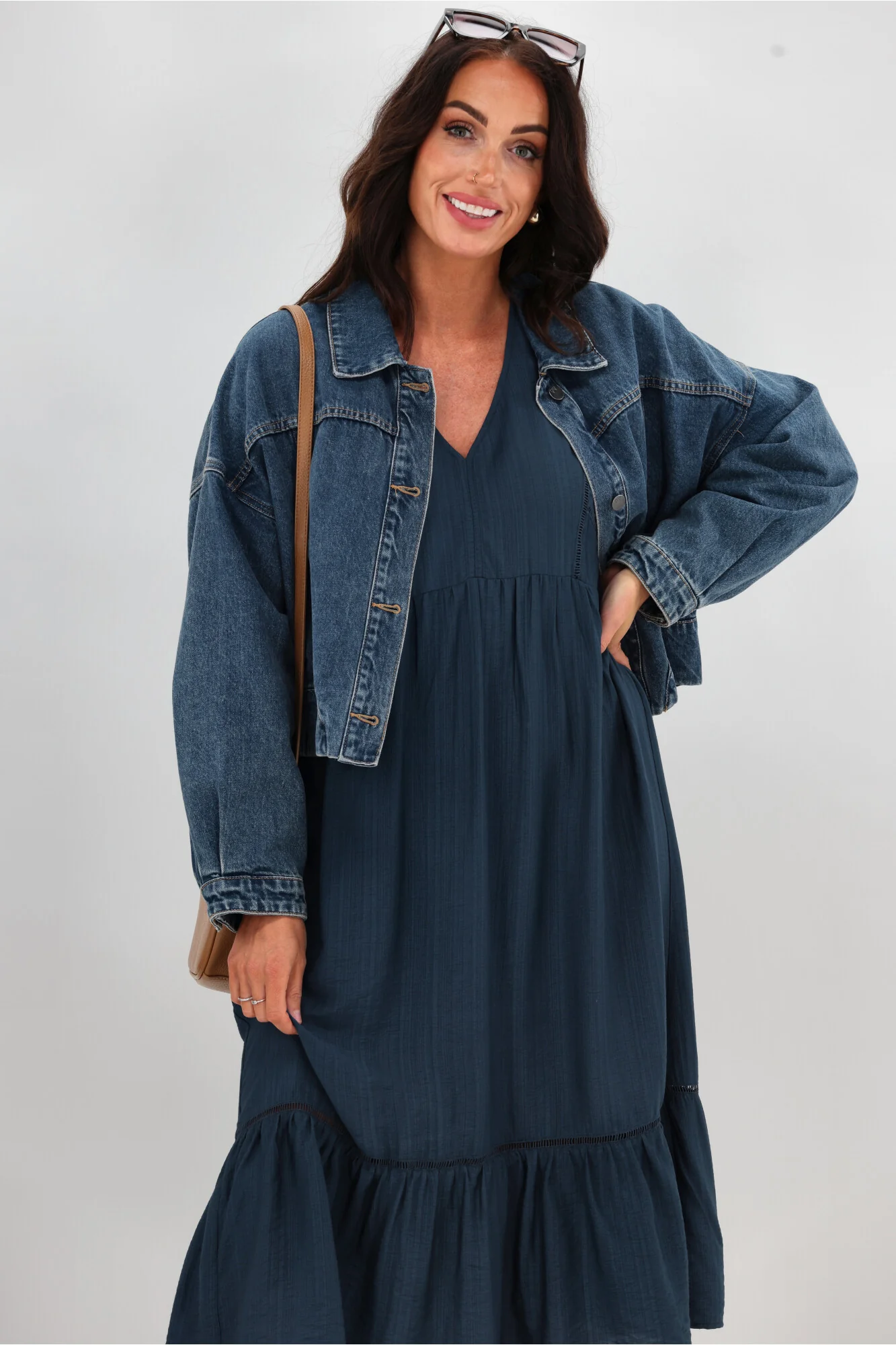 Sunday Boho Rachel Empire Seam Midi Dress Peacock Blue - Image 4