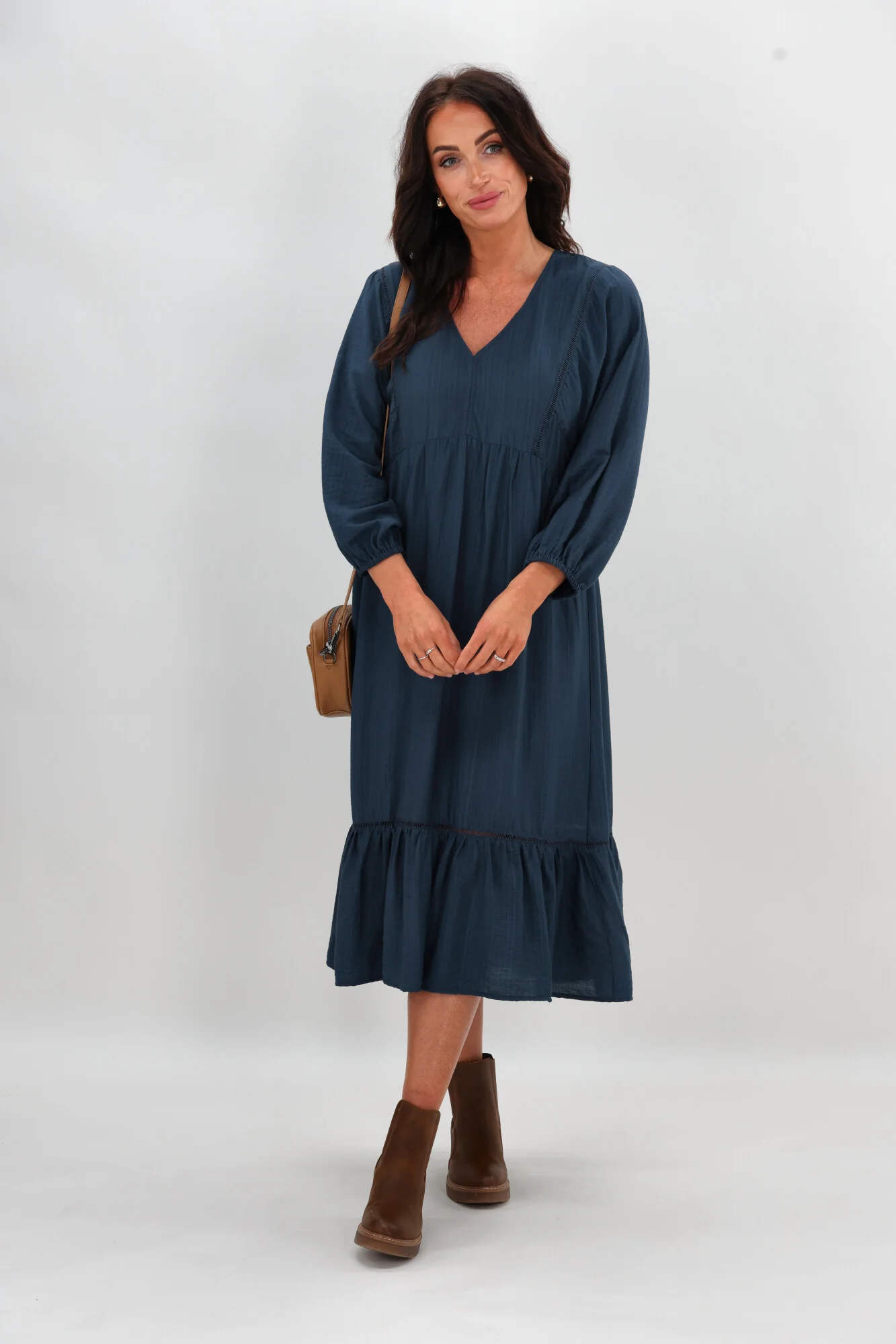 Sunday Boho Rachel Empire Seam Midi Dress Peacock Blue - Image 5