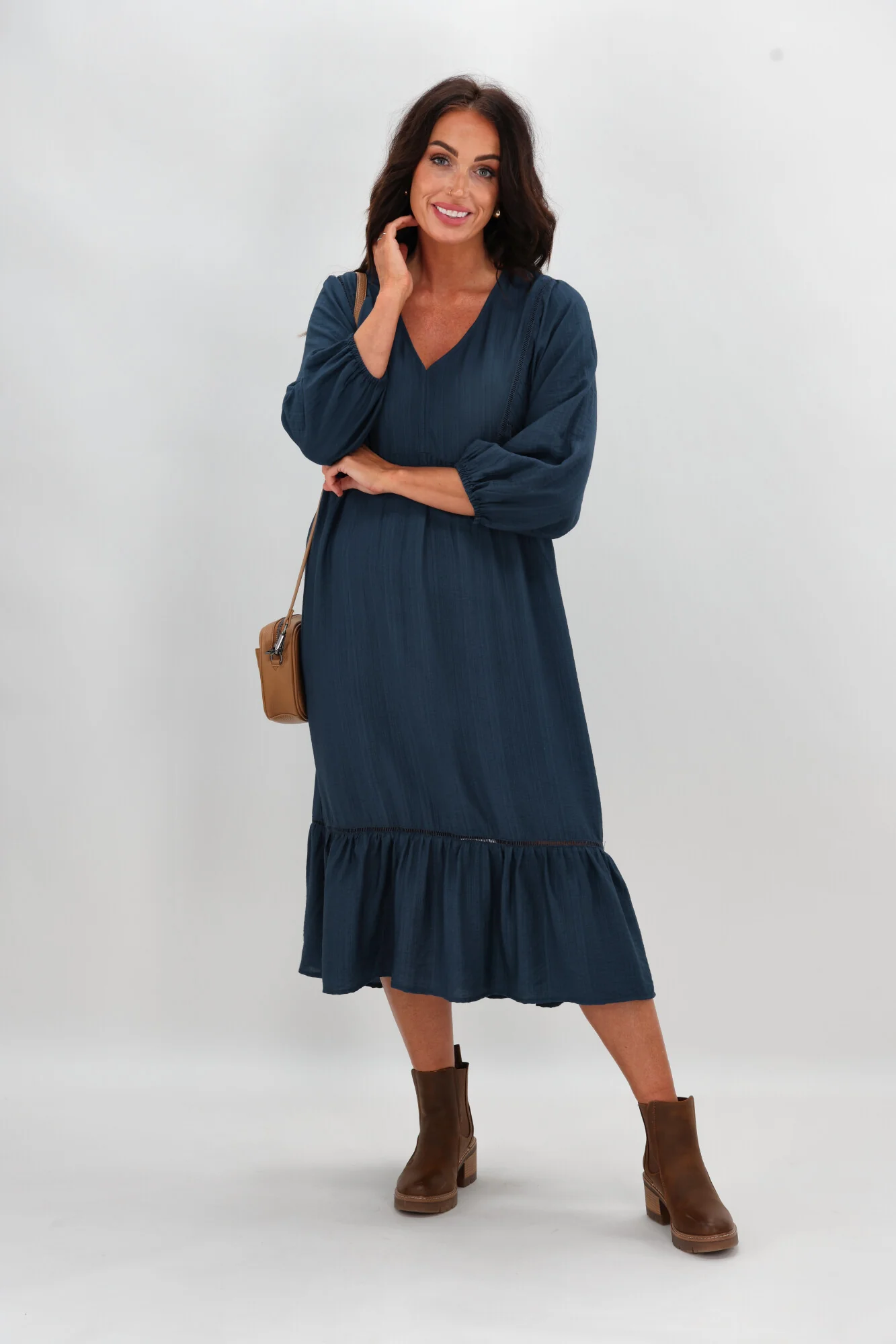 Sunday Boho Rachel Empire Seam Midi Dress Peacock Blue - Image 7
