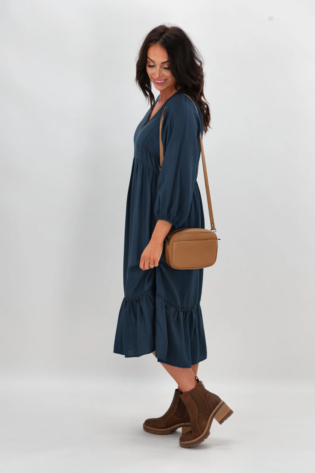 Sunday Boho Rachel Empire Seam Midi Dress Peacock Blue - Image 8