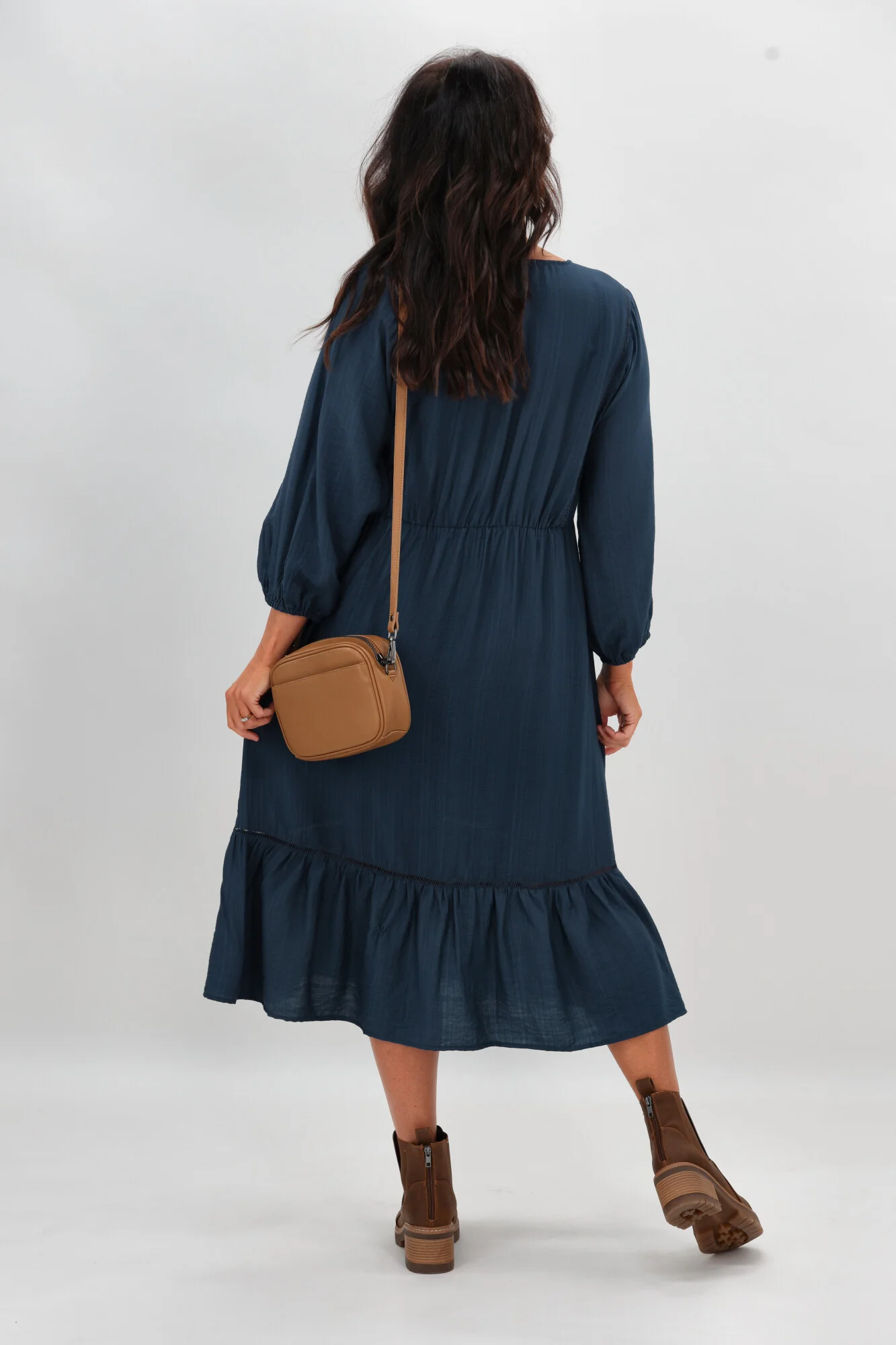 Sunday Boho Rachel Empire Seam Midi Dress Peacock Blue - Image 9