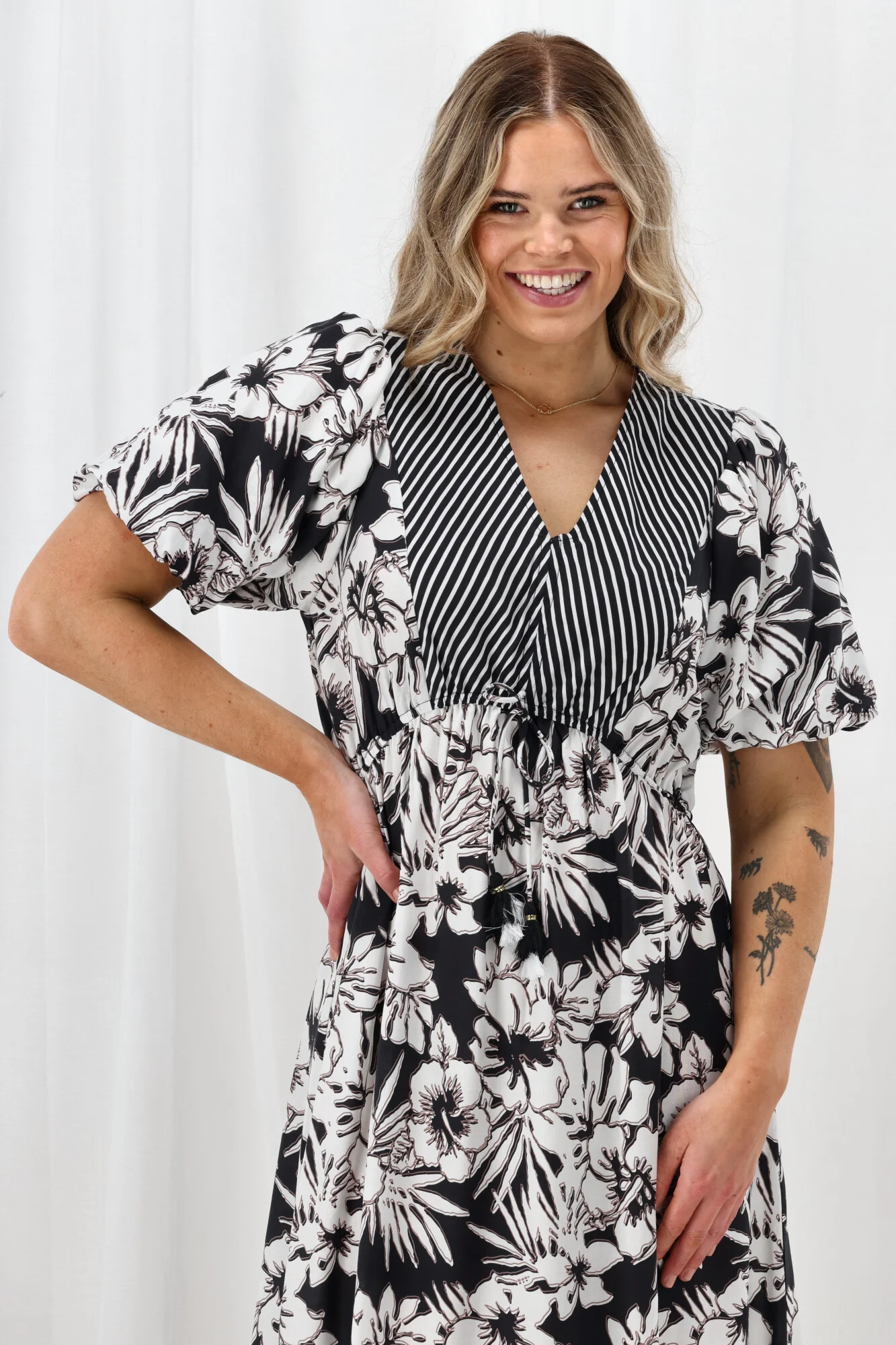 Sunday Boho Rebecca Border Print Dress Black White - Image 3