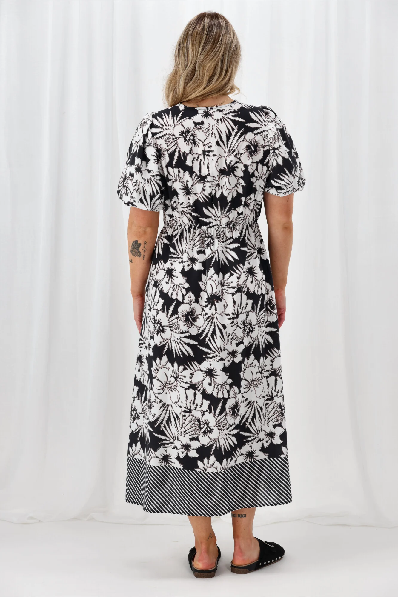 Sunday Boho Rebecca Border Print Dress Black White - Image 7