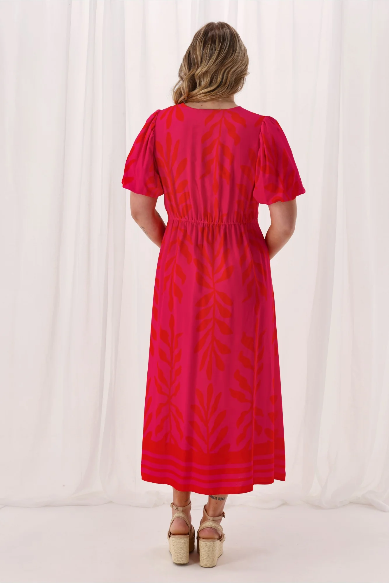 Sunday Boho Rebecca Border Print Dress Fuchsia Lipstick - Image 6