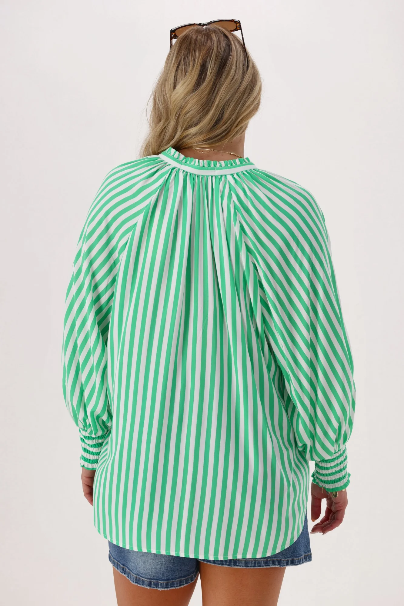 Sunday Boho Reece Stripe Blouse Green Stripe - Image 5