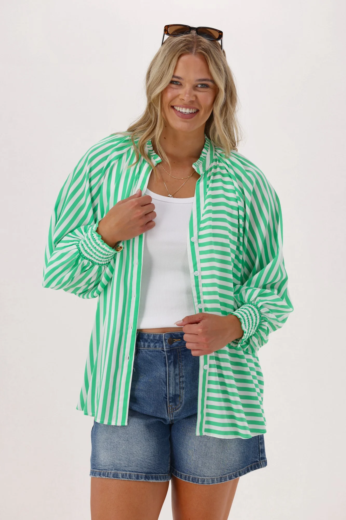 Sunday Boho Reece Stripe Blouse Green Stripe - Image 7