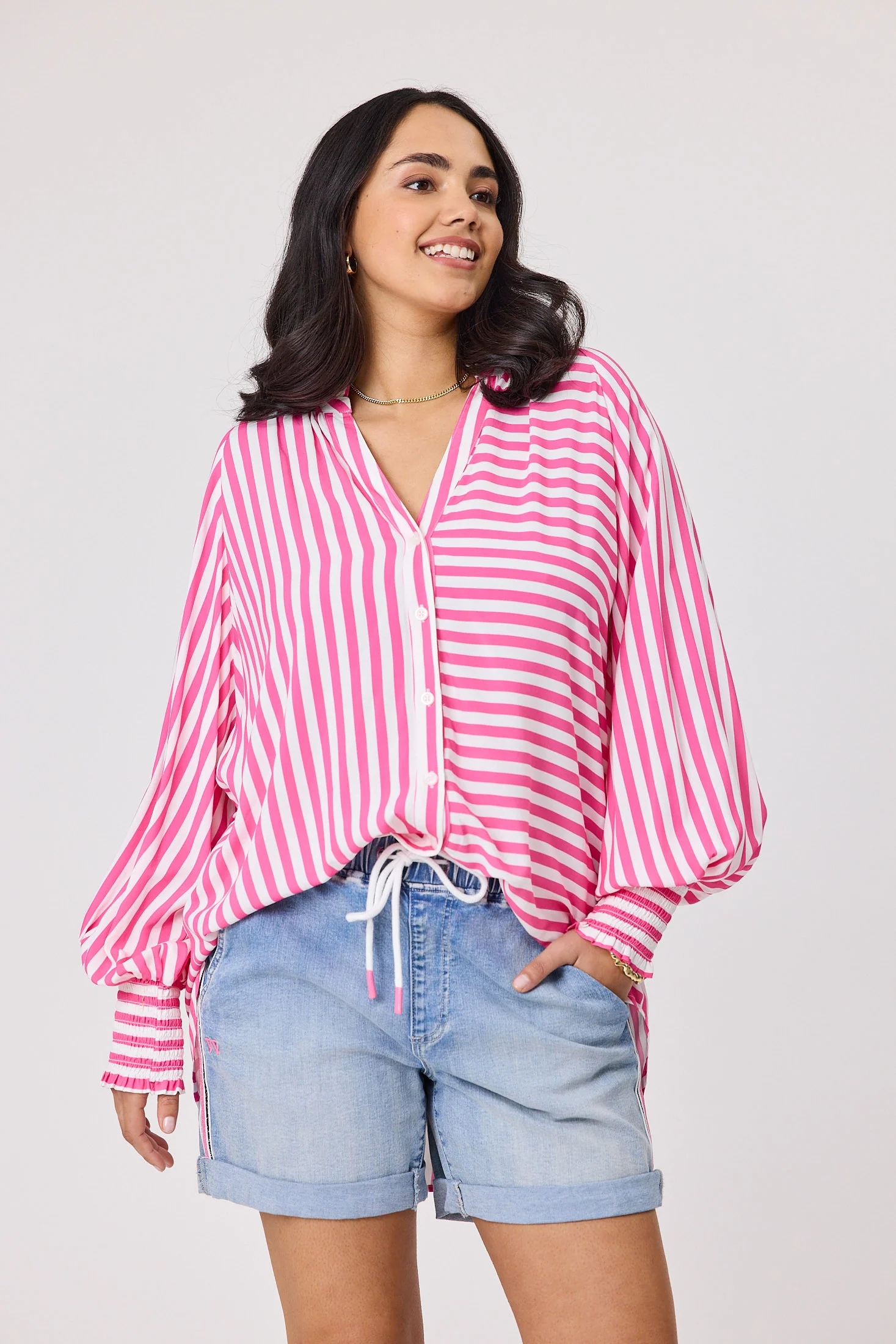 Sunday Boho Reece Stripe Blouse Pink Stripe - Image 2