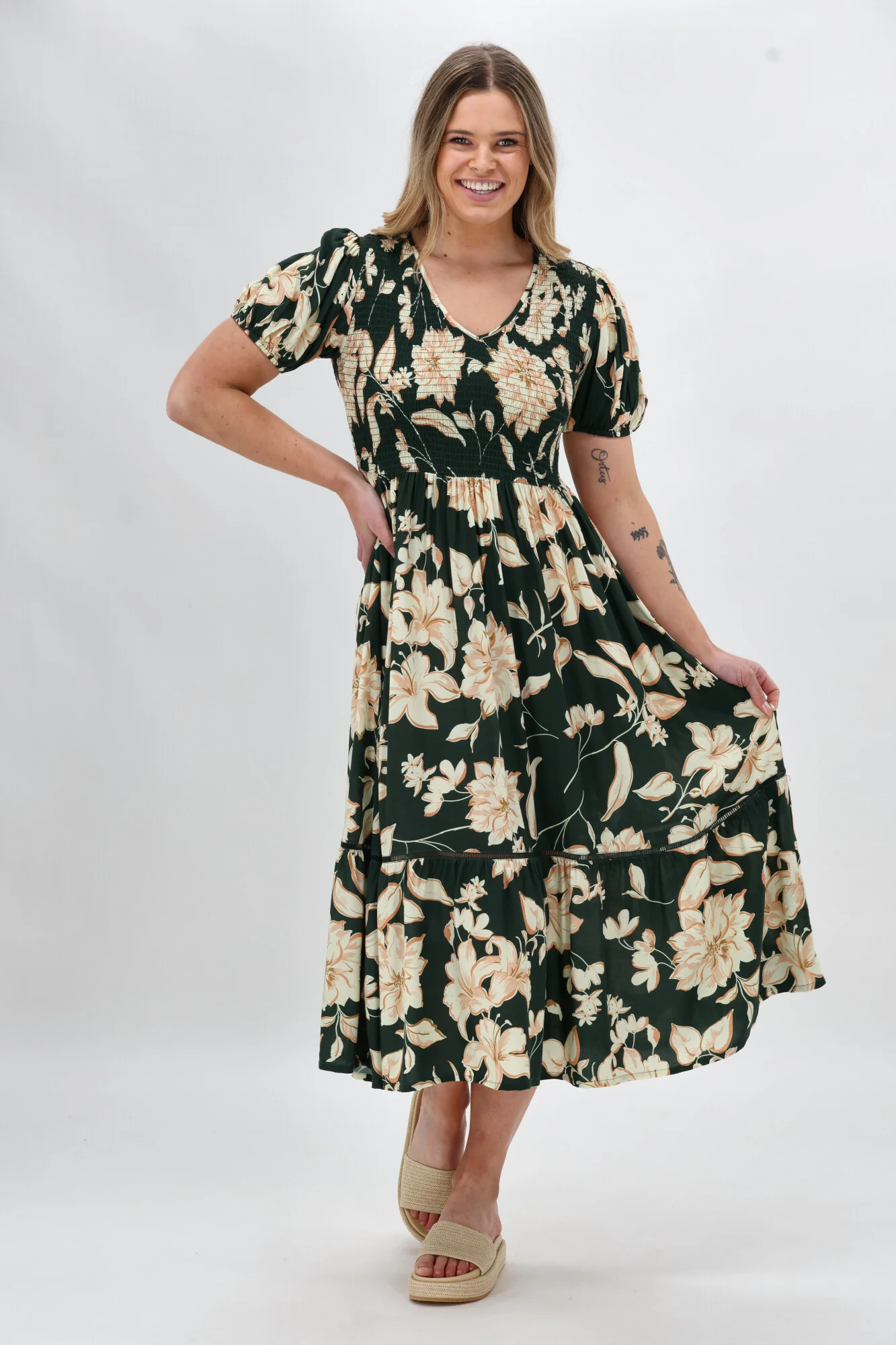 Sunday Boho Samara Dress Green Floral