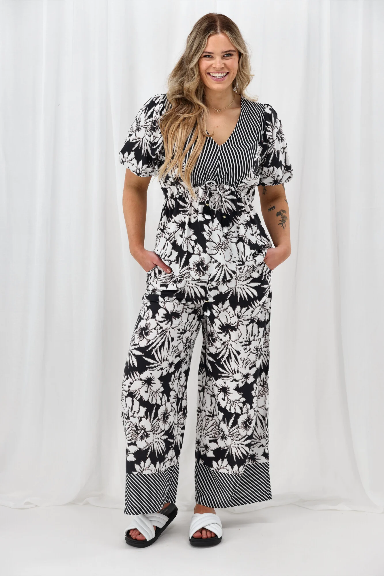 Sunday Boho Sierra Border Print Top Black White - Image 4