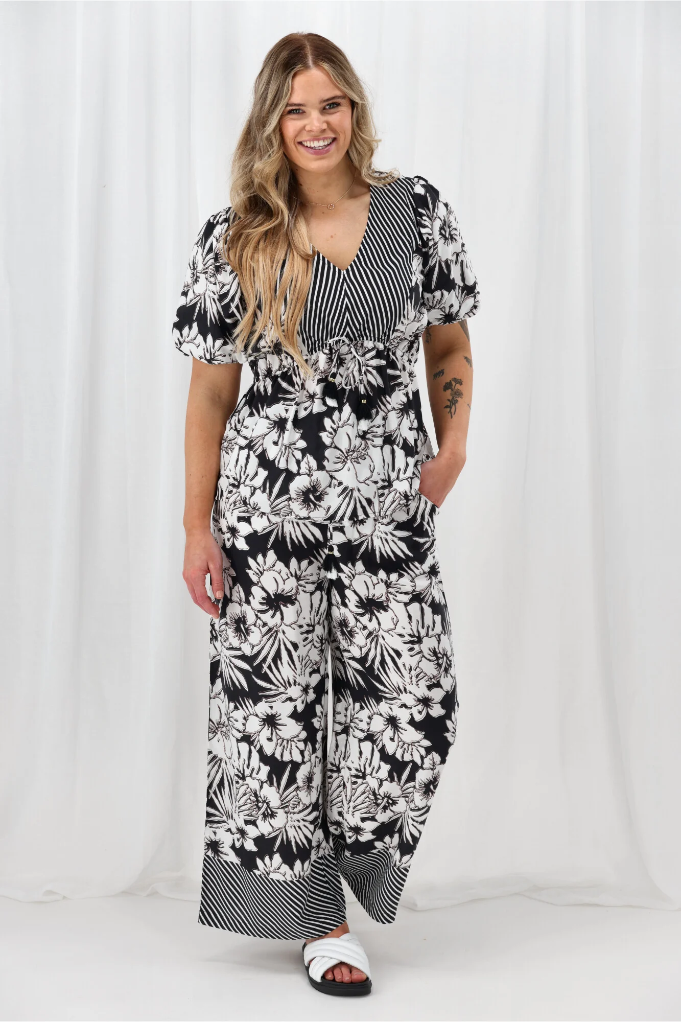 Sunday Boho Sierra Border Print Top Black White - Image 6