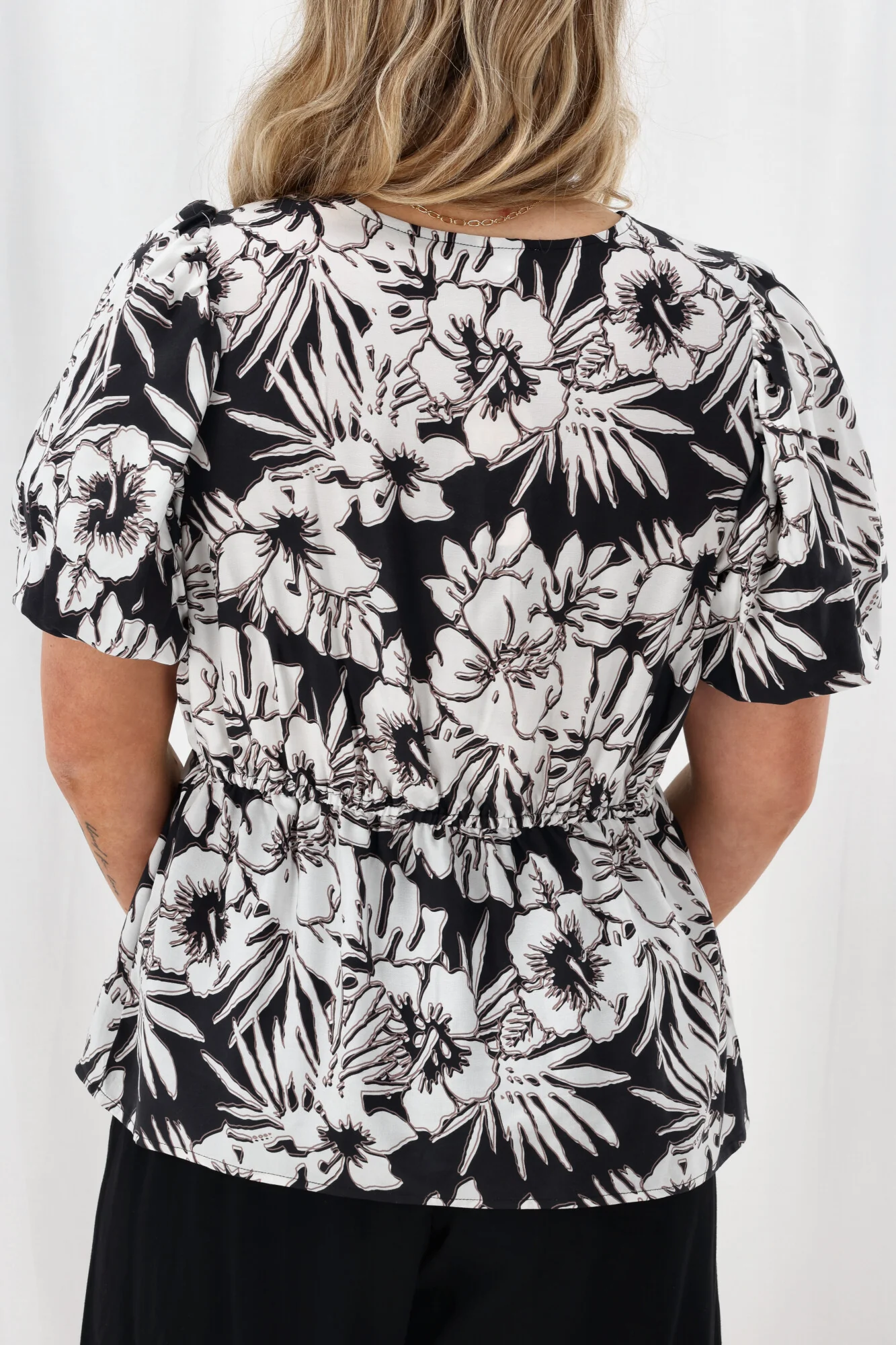 Sunday Boho Sierra Border Print Top Black White - Image 7