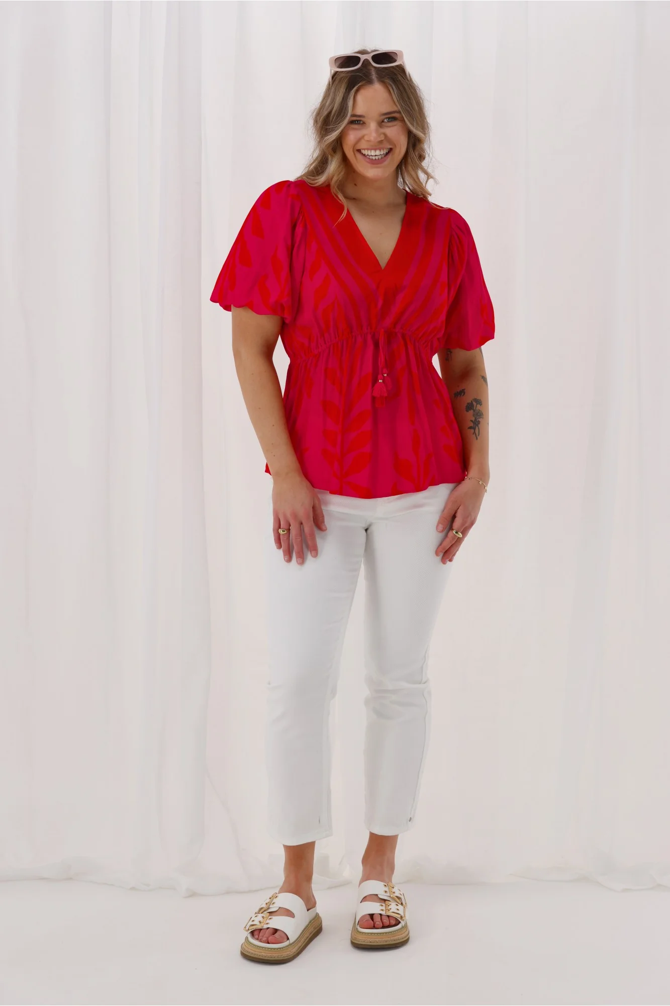 Sunday Boho Sierra Border Print Top Fuchsia Lipstick - Image 5
