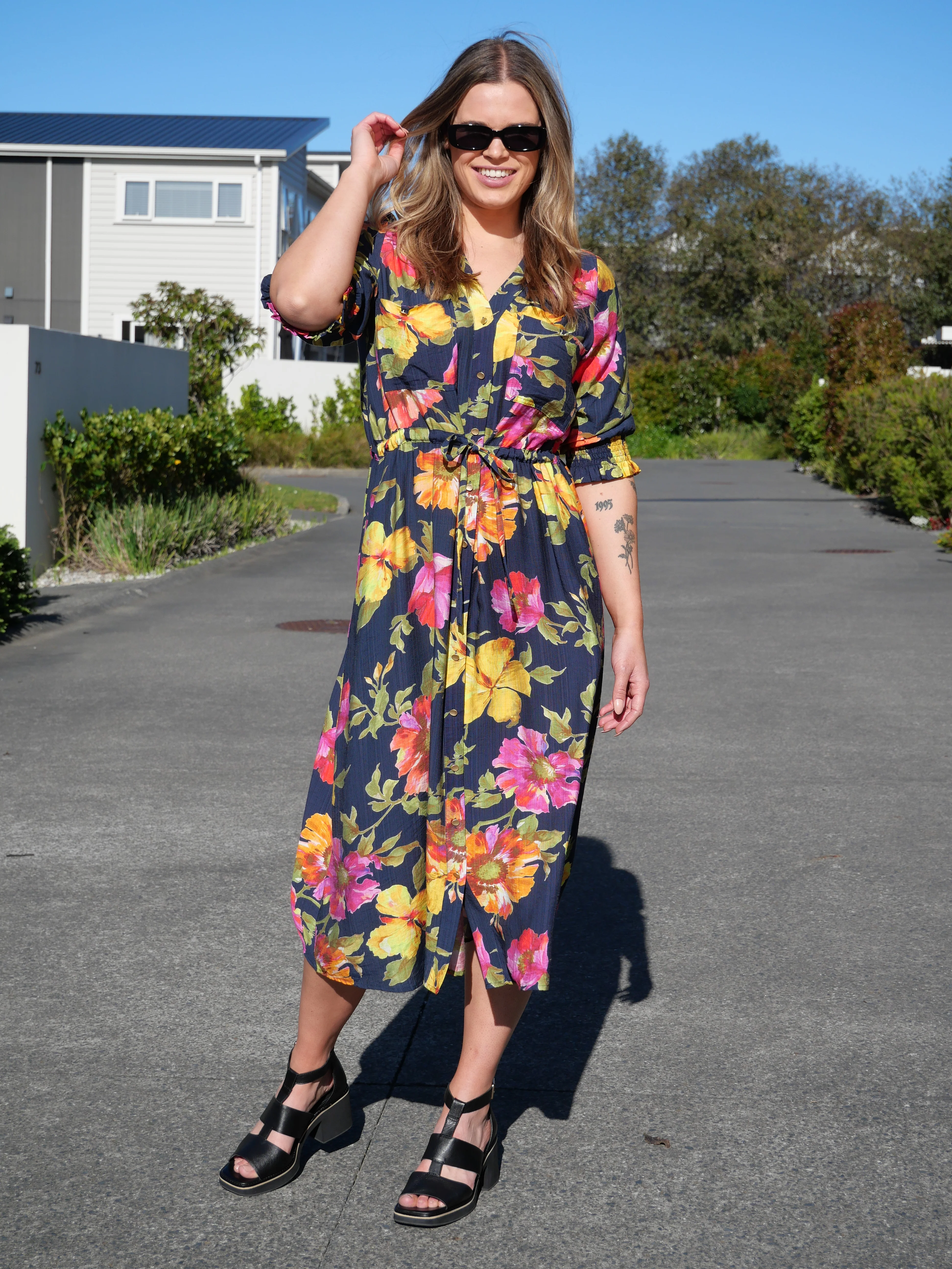 Sunday Boho St Tropez Floral Dress Navy