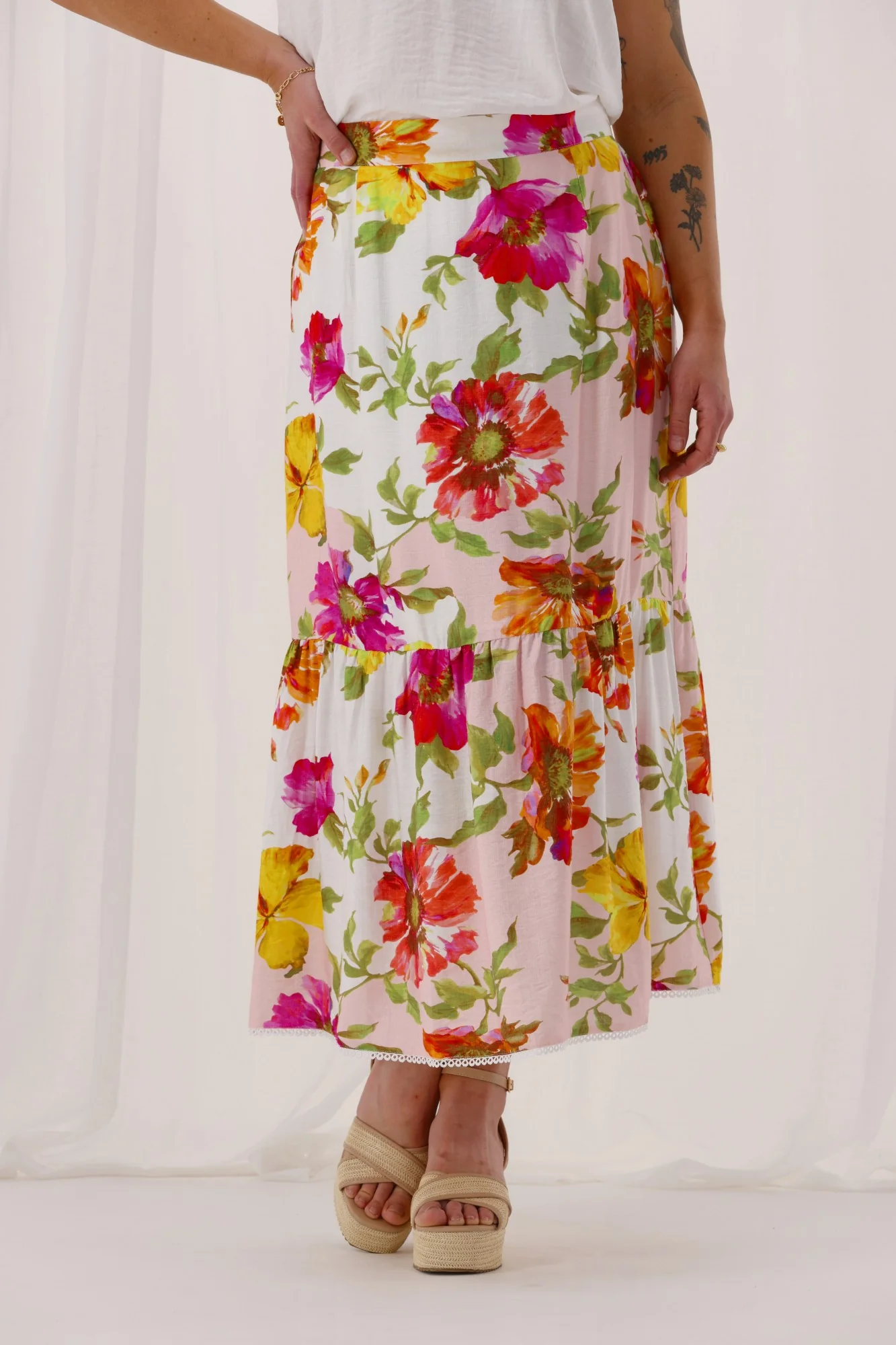 Sunday Boho St Tropez Floral Skirt White - Image 2