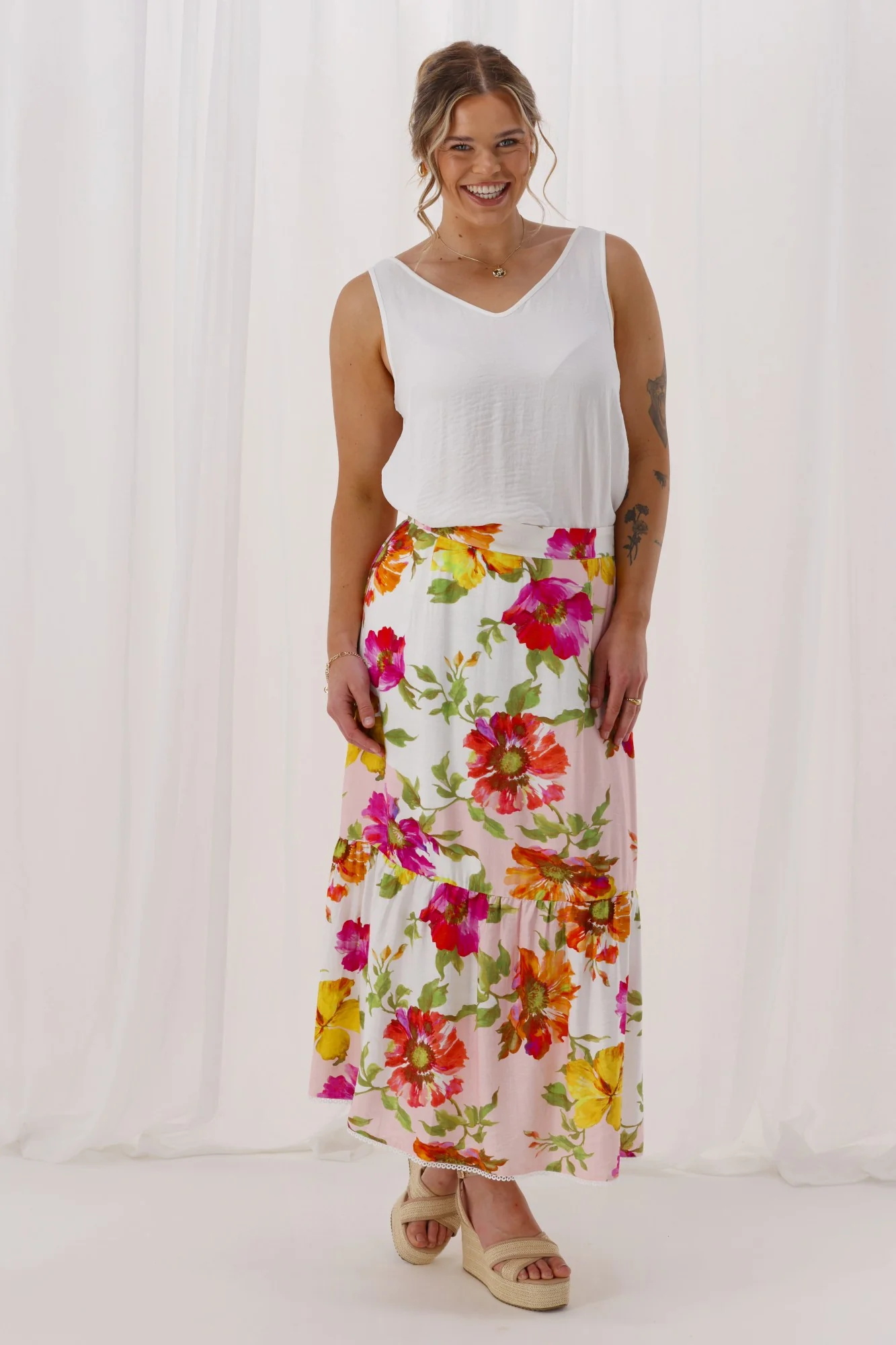 Sunday Boho St Tropez Floral Skirt White - Image 4