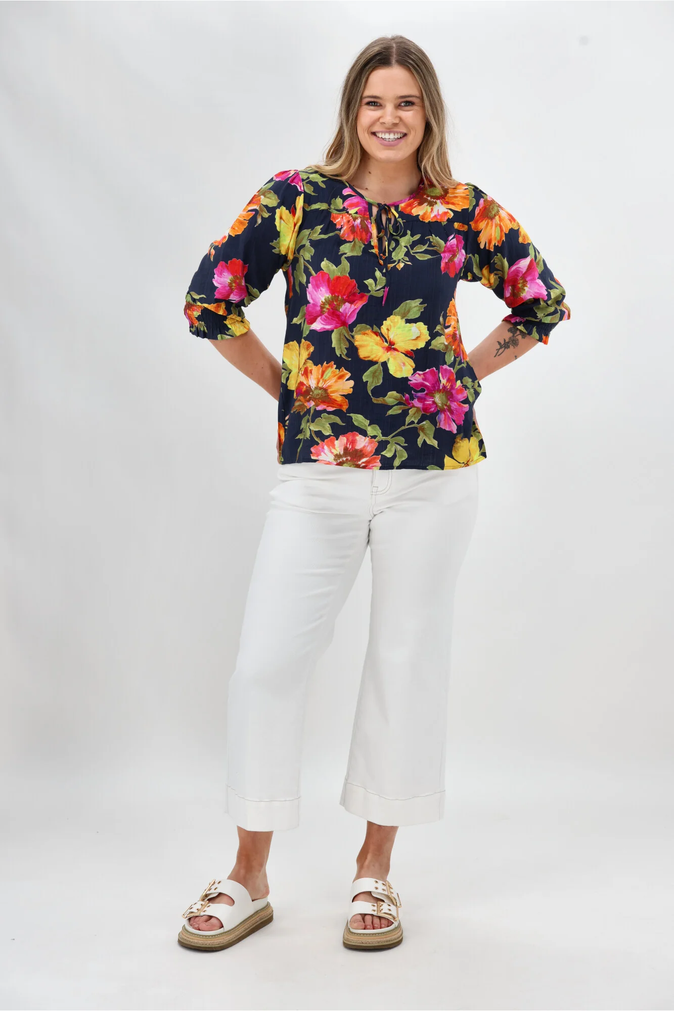 Sunday Boho St Tropez Floral Top Navy - Image 4