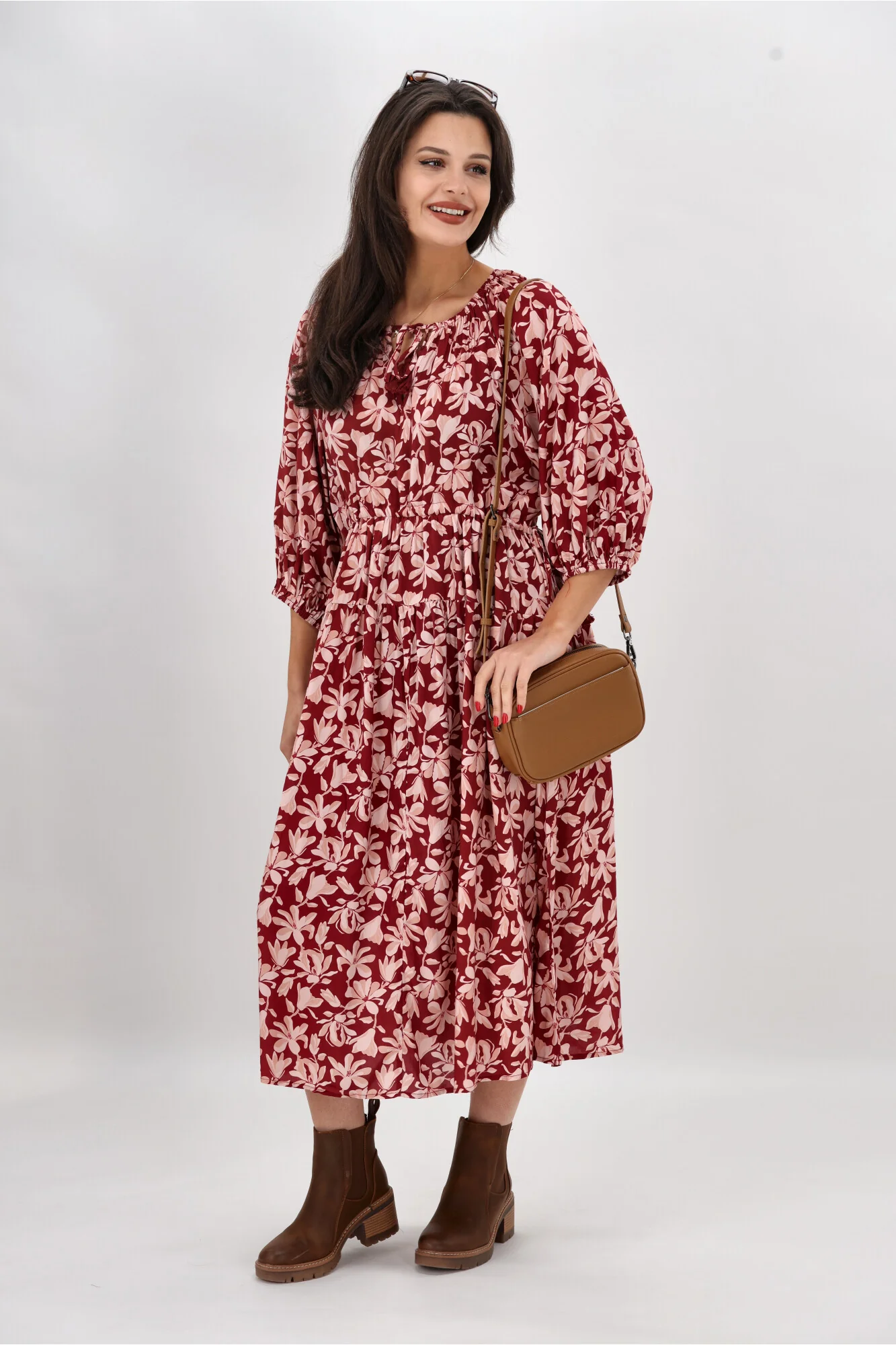 Sunday Boho Susan Midi Dress Merlot Floral - Image 4