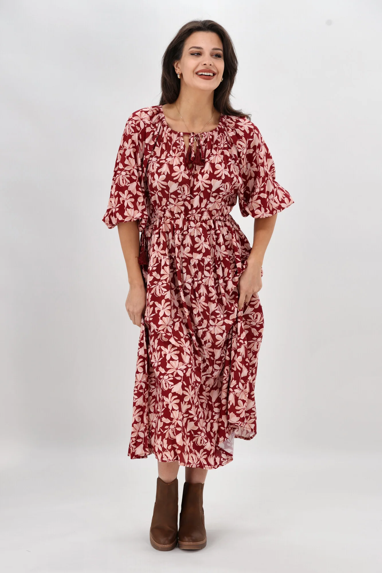 Sunday Boho Susan Midi Dress Merlot Floral - Image 5