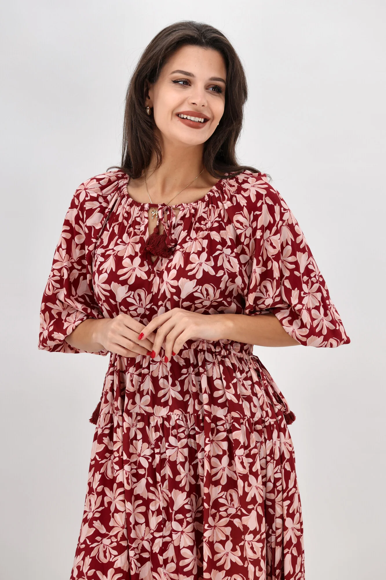 Sunday Boho Susan Midi Dress Merlot Floral - Image 6