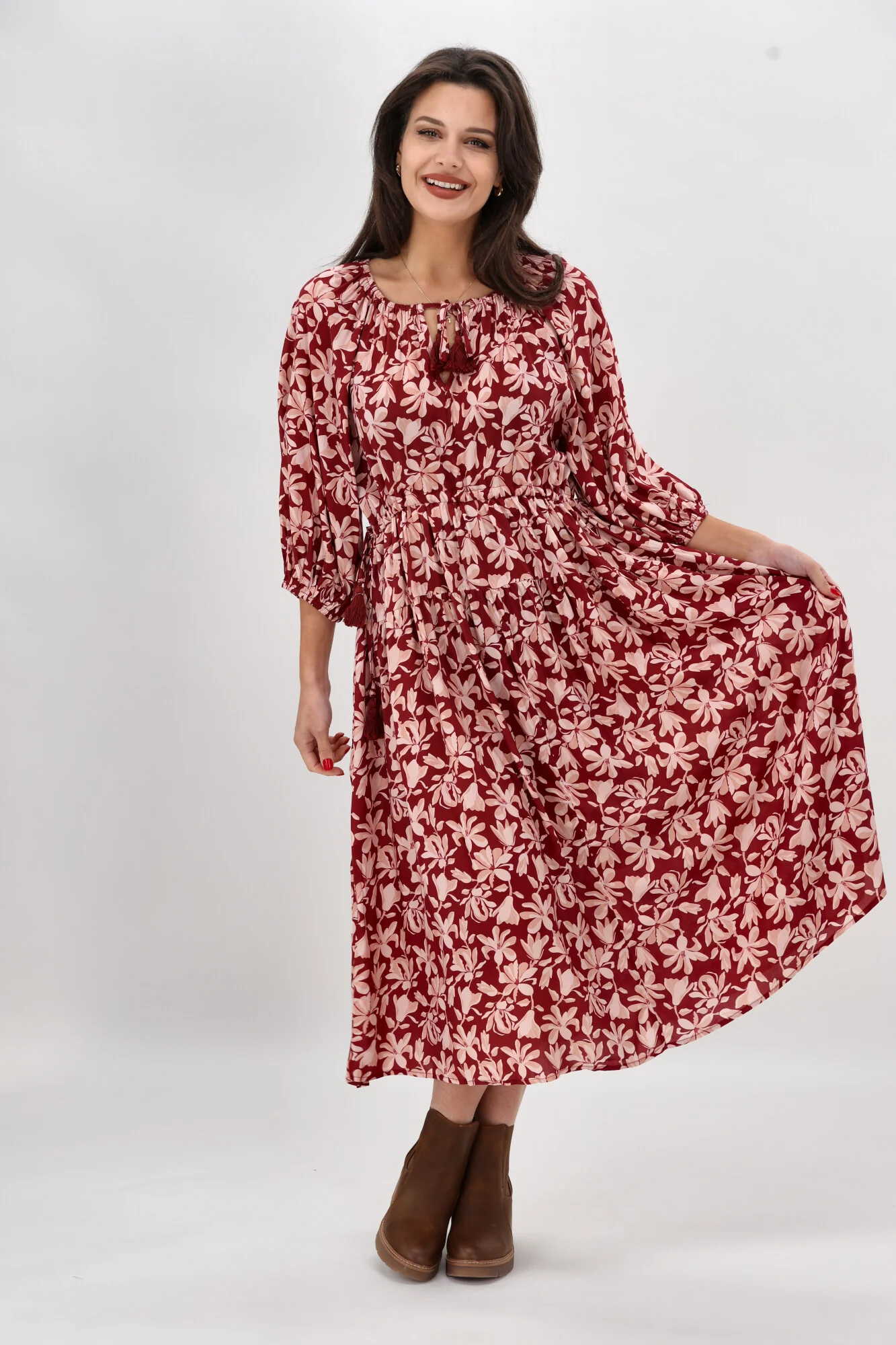 Sunday Boho Susan Midi Dress Merlot Floral - Image 7