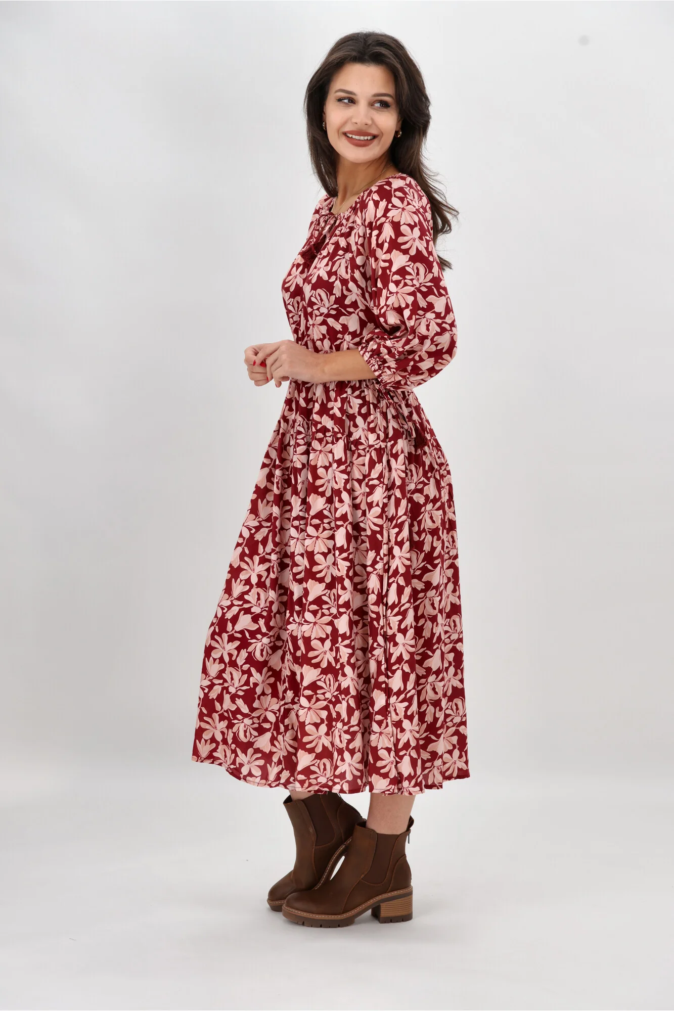 Sunday Boho Susan Midi Dress Merlot Floral - Image 8