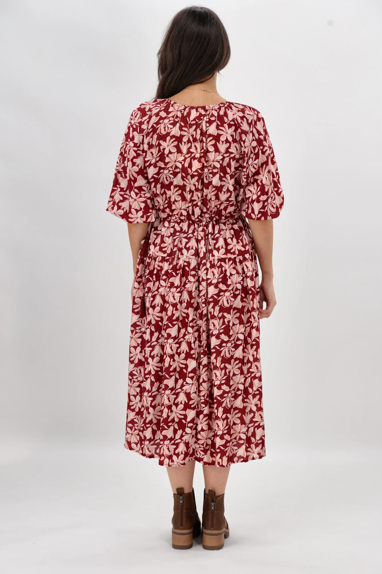 Sunday Boho Susan Midi Dress Merlot Floral - Image 9
