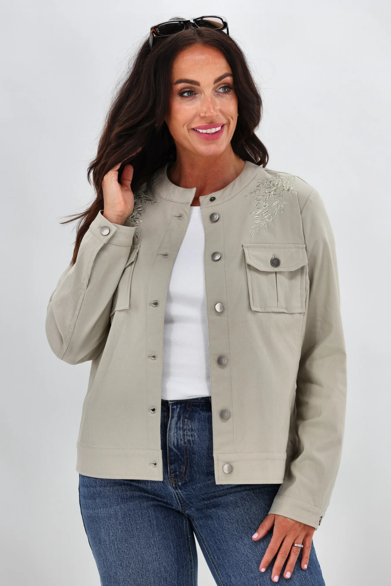 Sunday Boho Teller Embroidered Yoke Jacket Natural