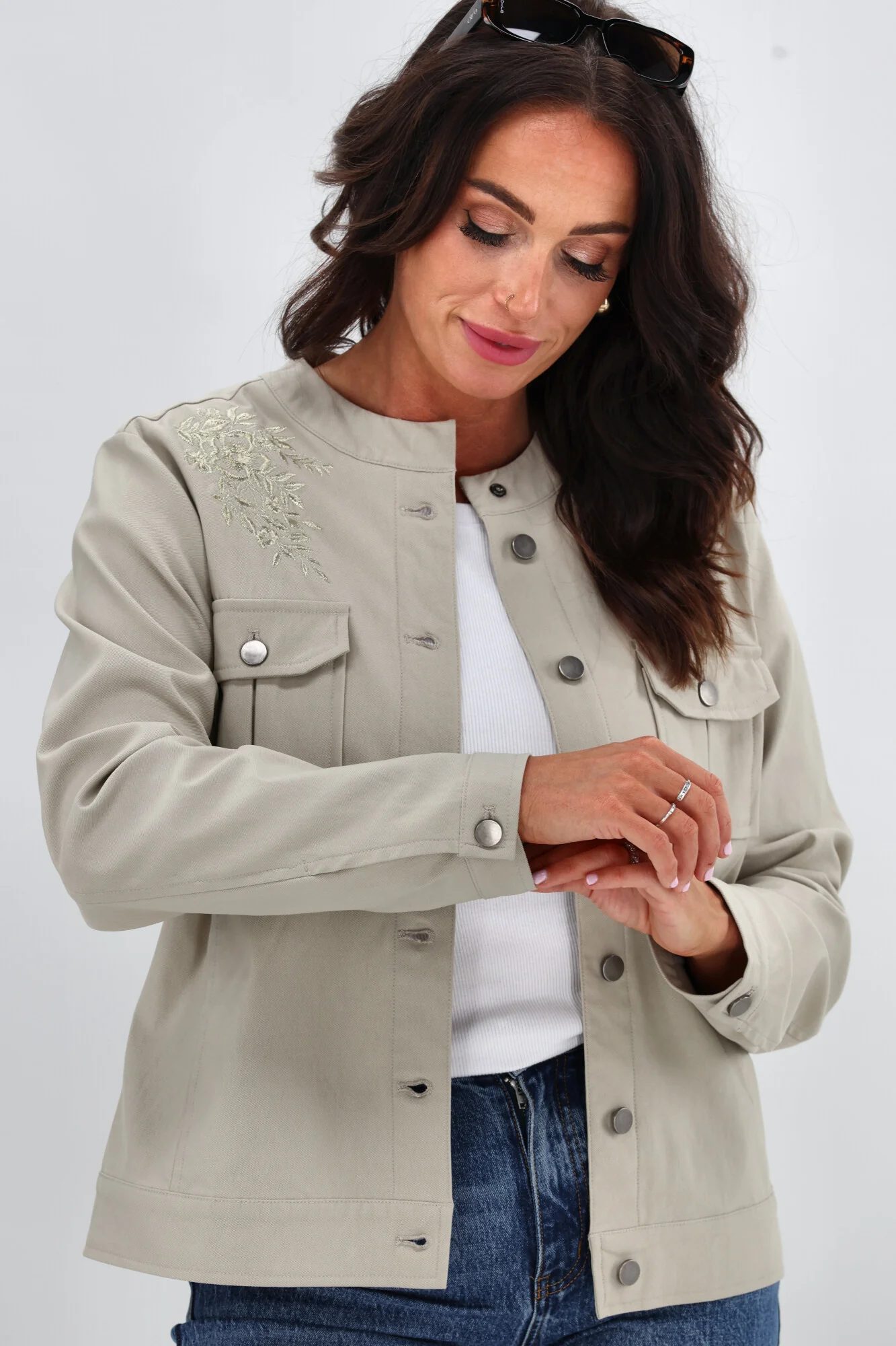 Sunday Boho Teller Embroidered Yoke Jacket Natural - Image 2