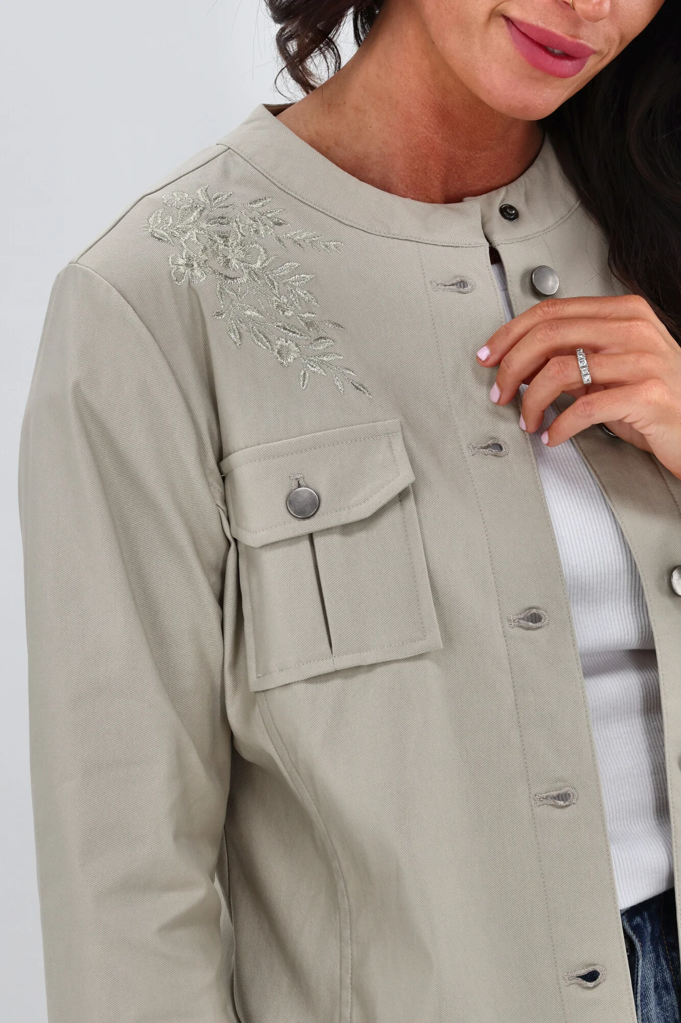 Sunday Boho Teller Embroidered Yoke Jacket Natural - Image 3