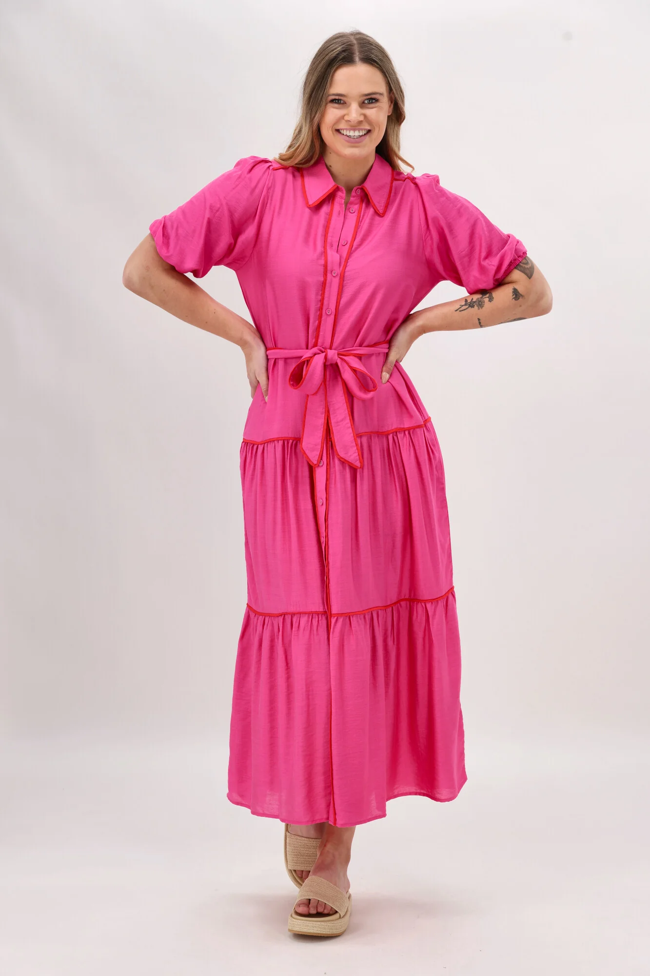 Sunday Boho Tenor Belted Shirtdress Pink - Image 2