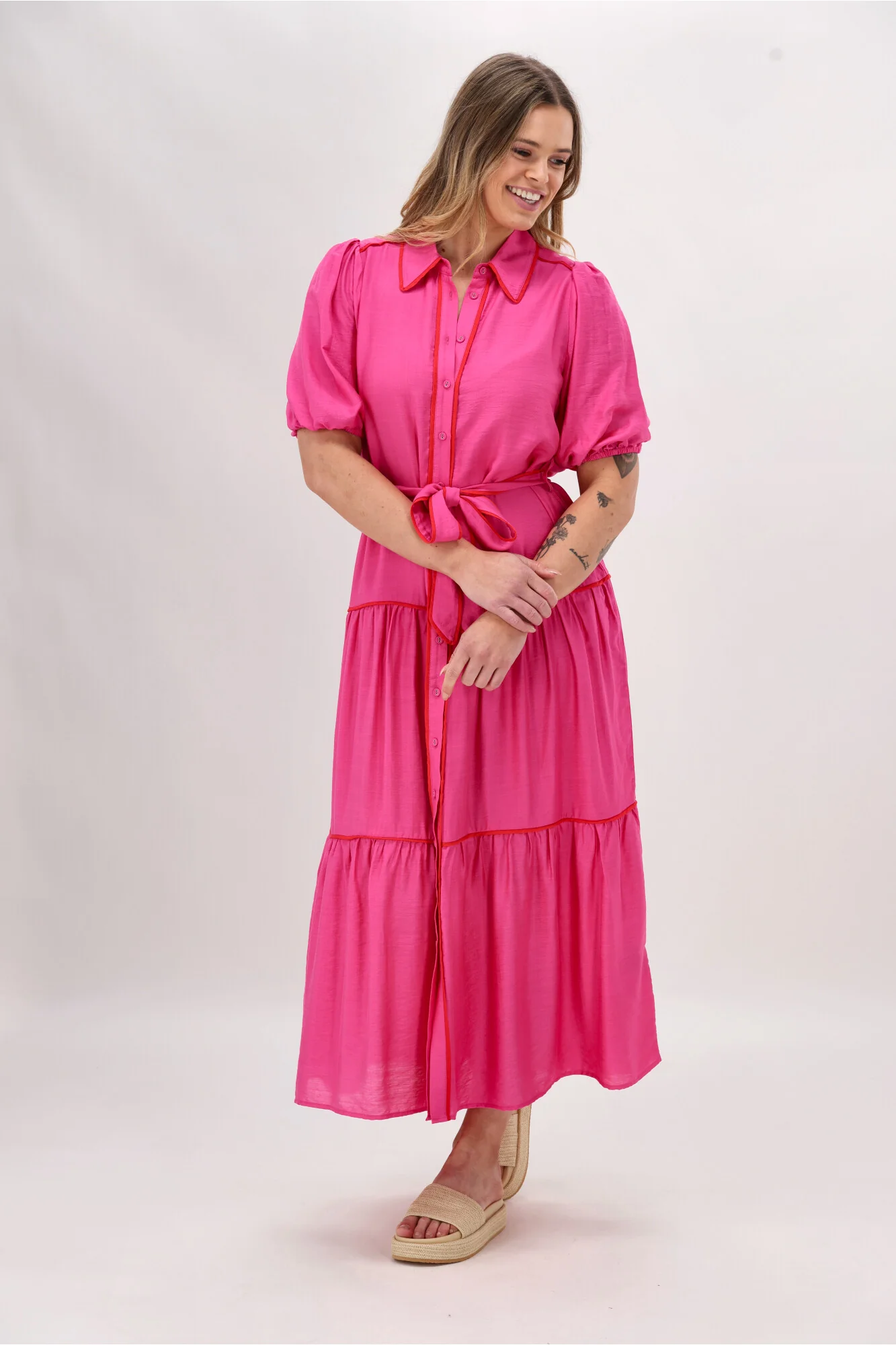 Sunday Boho Tenor Belted Shirtdress Pink - Image 4