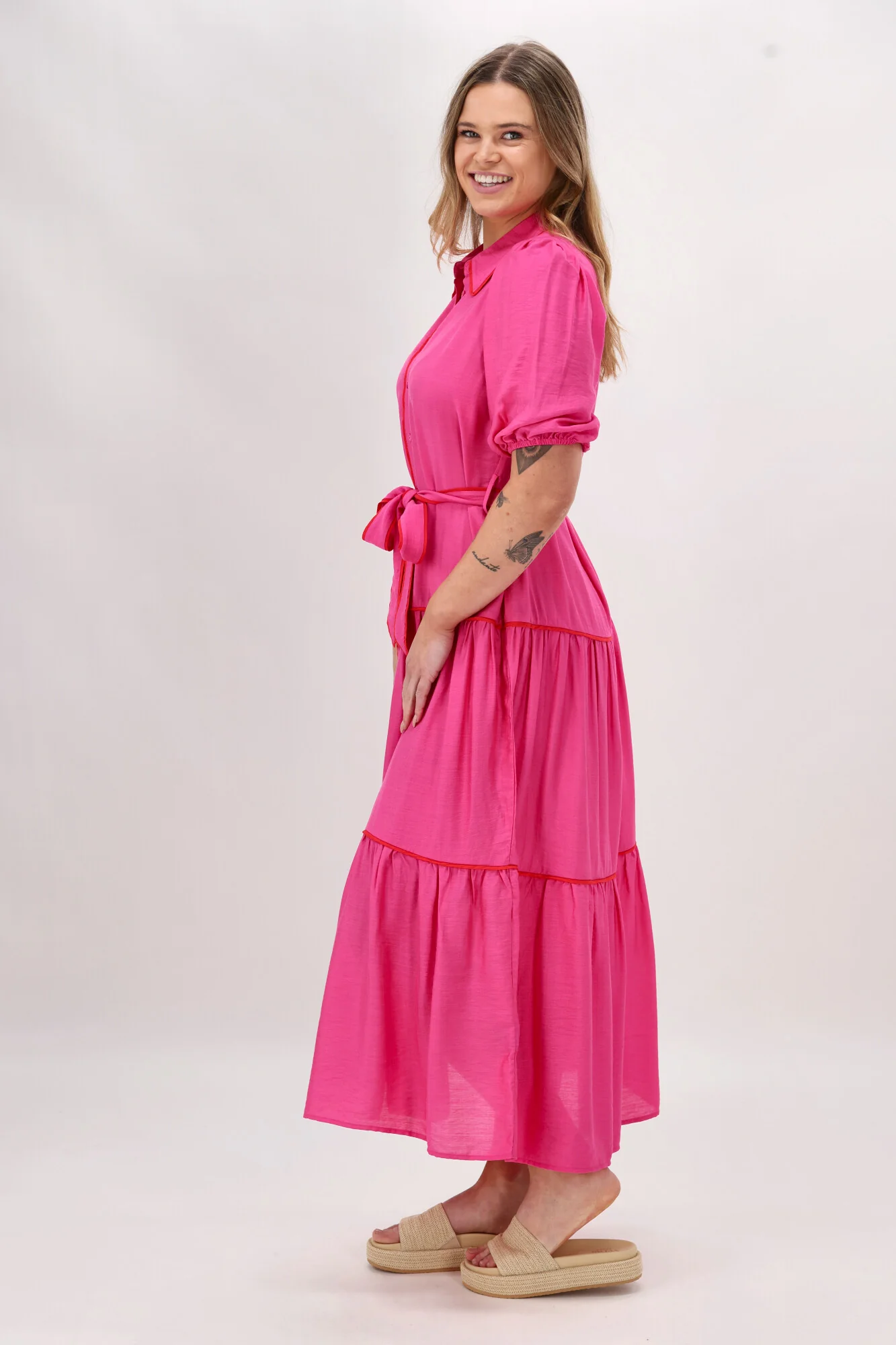 Sunday Boho Tenor Belted Shirtdress Pink - Image 5