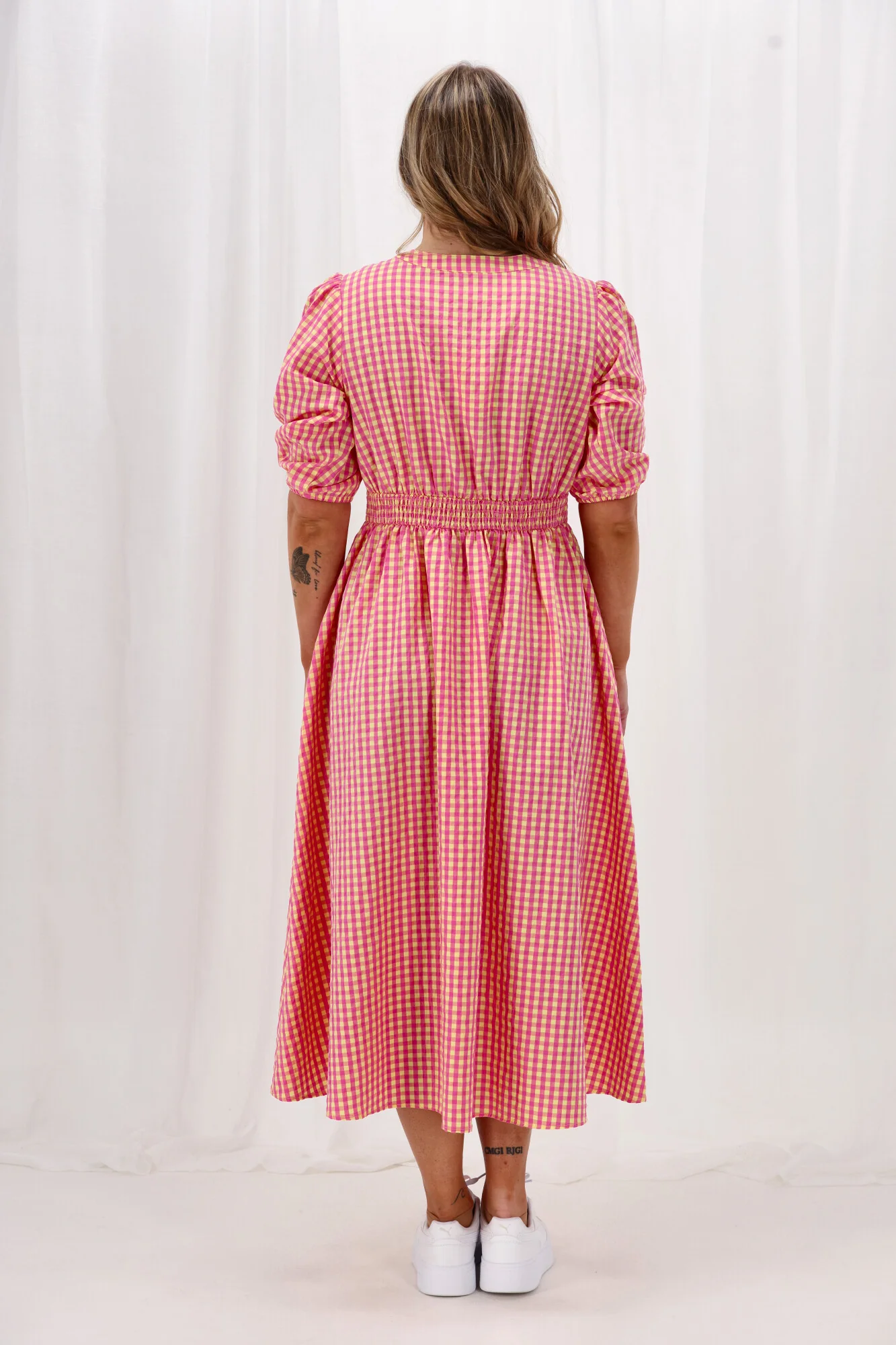 Sunday Boho Thea Dress Print Check Pink Yellow - Image 8