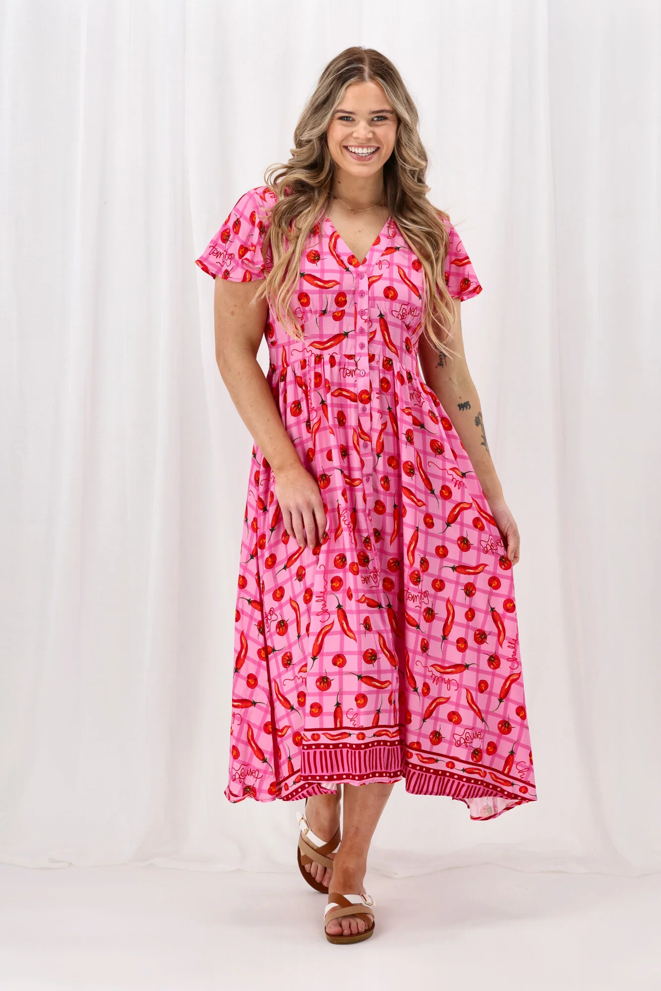Sunday Boho Zeta Midi Dress Pink - Image 4