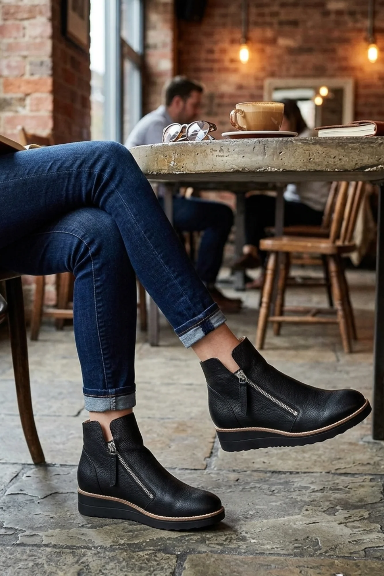 Top End Oh My Ankle Boot Black With Black Sole