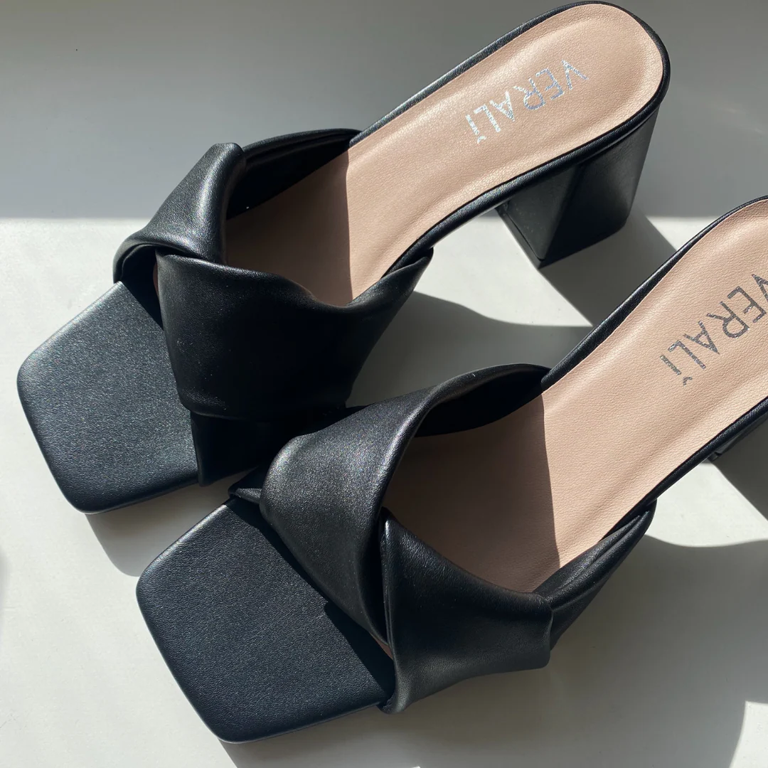 Verali Stella Block Heel Mules Black Smooth - Image 2